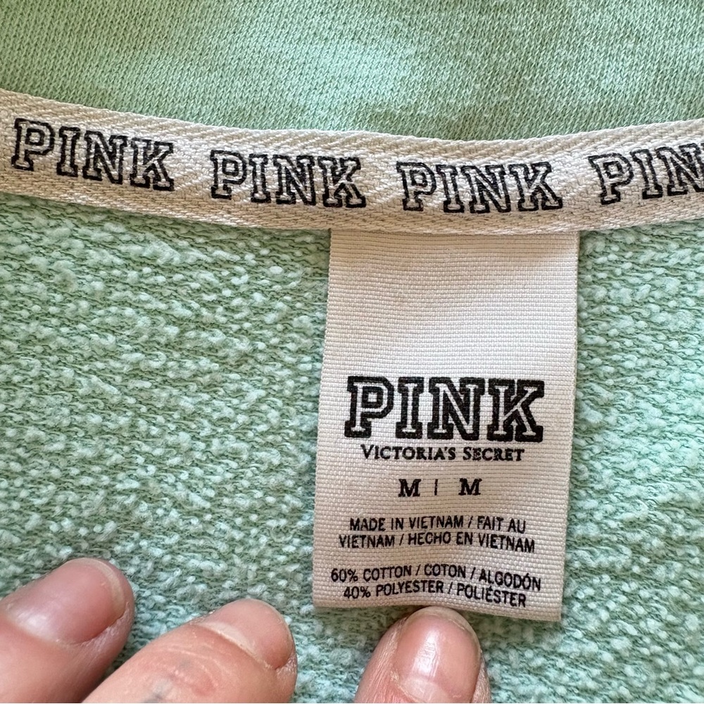 Y2K PINK Victoria's Secret Mint Green 'LOVE PINK' Quarter-Zip Sweatshirt Sz M - Picture 10 of 16
